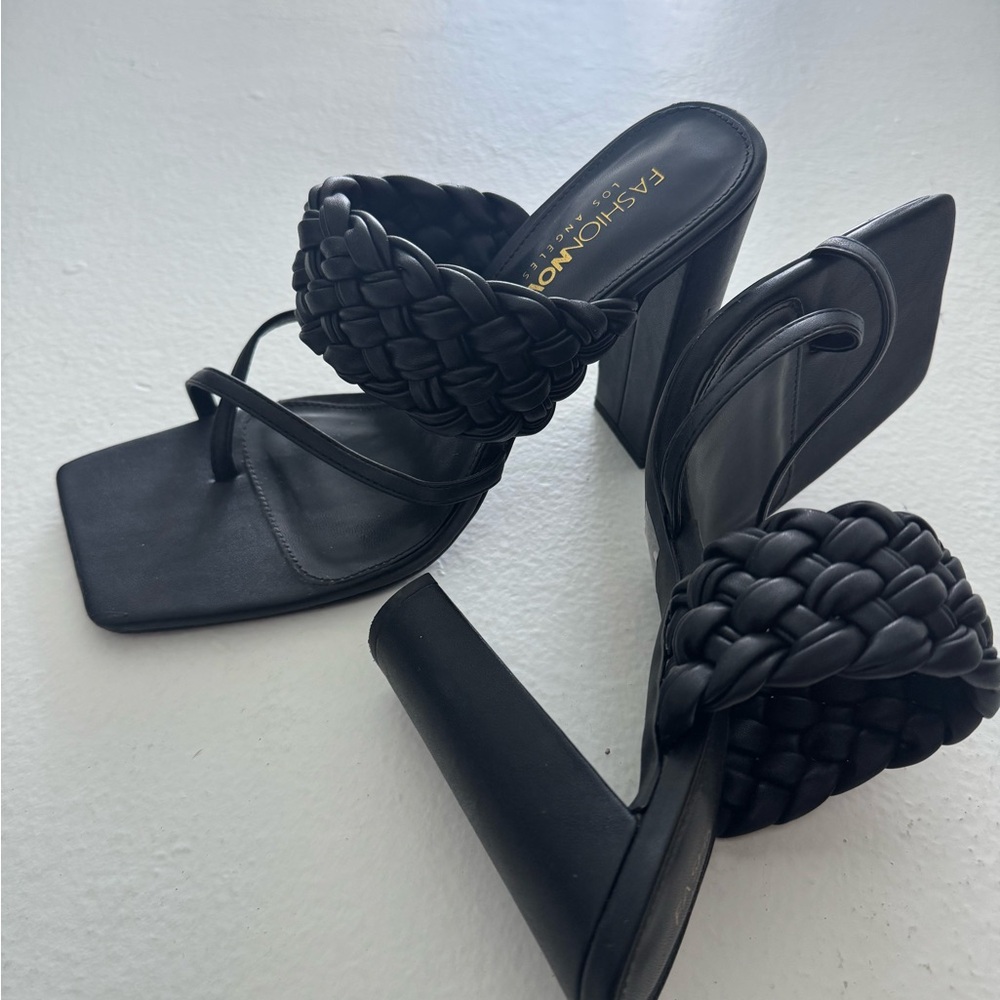 Fashion Nova Black Braided Block Heels